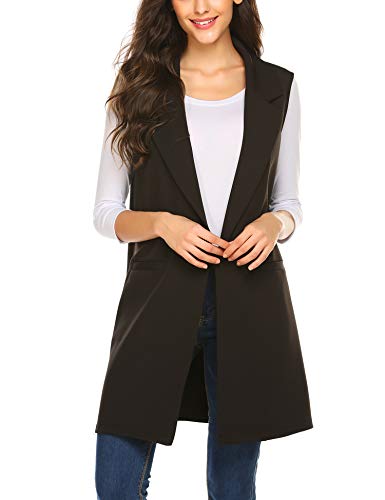 Meaneor Long Black Vest Sleeveless Dusters for Women Longline Vest Duster Blazer Jacket Coat (S, Black(FBA))