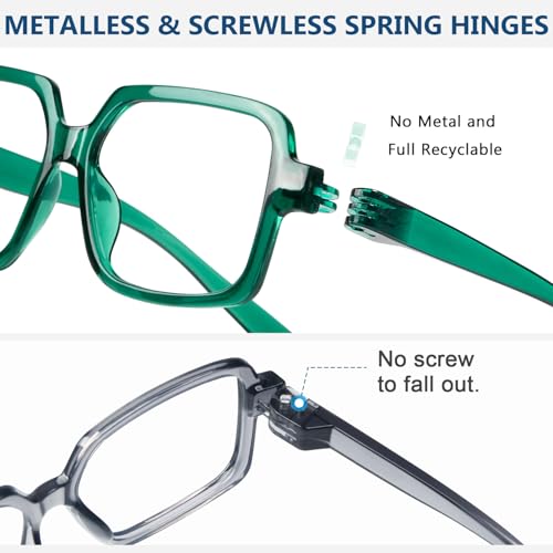 Eyekepper Okulary do czytania dla mężczyzn, 6 sztuk, bez metalu i bez śrub, zawiasy sprężynowe, kwadratowa rama ponadgabarytowa, 6 sztuk mieszanych kolorów, 3.00