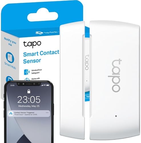 Tapo Smart Contact Sensor, Real-Time Monitoring Smart Window & , Instant Push Notification,Battery included,Easy Installation,Work with Alexa,Tapo Hub Required separately(TapoT110), packaging may vary
