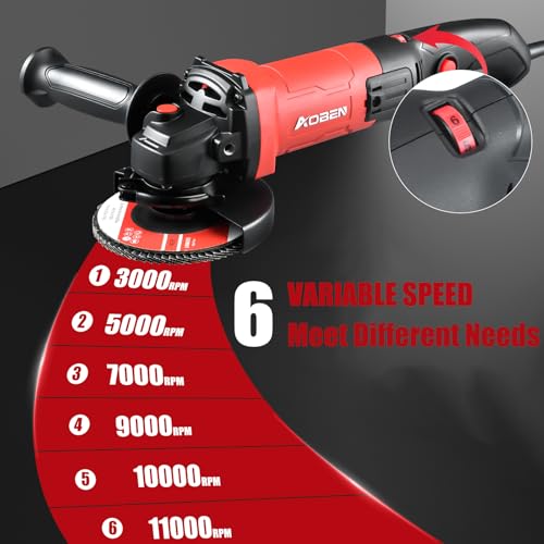 Image of AOBEN 900W Angle Grinder 4-1 /2 inch | 7.5Amp, 11000 RPM, 6-Speed Corded Electric Cut off Tool with Switch Lock | for DIY & Metal Cutting, Grinding & Polishing