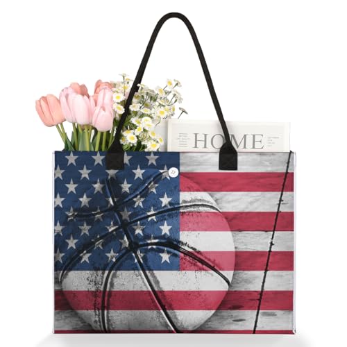 America Flag Basketball Tote Bag for Women Large Beach Bag Reusable Tote Bags for Work Travel Beach Shopping3