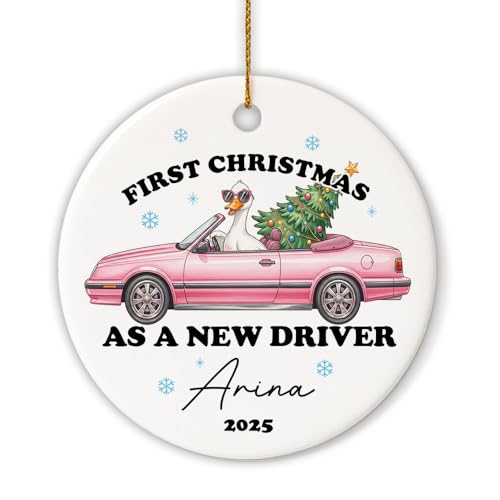 SUNHADO Personalized First Christmas As A New Driver Ornament 2025 New Car Ornament Custom Name/Year Funny Gift for Boy Girl Student Teenager Driver