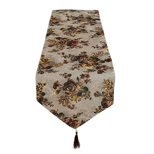 Image of Heart Home Flower Design Cotton Table Runner for Family Dinners or Gatherings, Indoor or Outdoor Parties & Everyday Use, 16 inchx68 inchinch (Brown), Standard (HS39HEARTH023541)