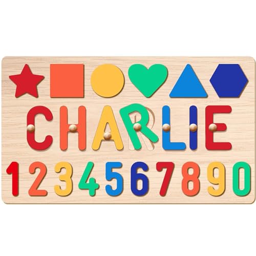 Name Puzzle for Kids Personalized, Wooden Shapes Name Puzzles for