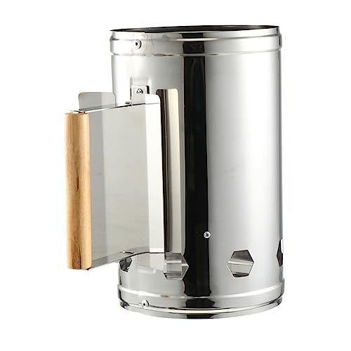 TOYANDONA Accenditore a Carbone per Barbecue Metallico Scudo Termico e Manico in Legno, Strumento per Grigliare Rapido per Feste all’Aperto, Giardino, Campeggio e Barbecue Veloci