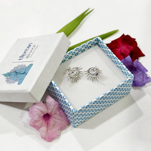 Boucles d'oreilles clous soleil en argent 925 et or, bijoux faits main - 3