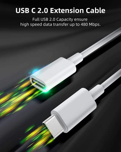 Conmdex Usb C Extension Cable For Mag-Safe Charger Ps5 Controller Charging, 9V 3A Usb Type C Female To Male Extender Cord For Mag- Safe Charger Iphone 14/13/12, Homepod And More White (6.6Ft / 2M) #TOP2