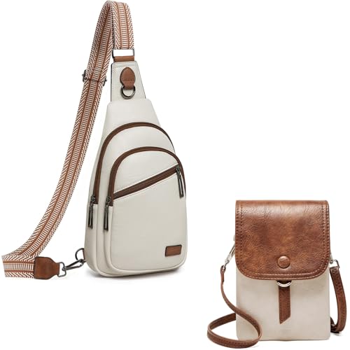 09 Beige with Brown Sling Bag + Beige with Brown Small Crossbody Bags for women