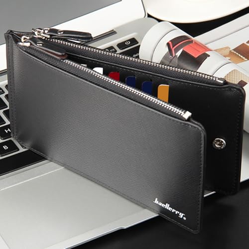 WishLotus Credit Card Holder Wallet, Multi Card Slim Wallet for Women with Double Zipper Pocket, Bifold Leather Wallet Card Case (Black)2