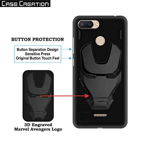 Image of COVERLY Official 3D Touch Feel Trending Marvel Avengers Logo Mask Soft Rugged Grip Iron Man Super Power Cartoon Movie Engraved Silicone Matte Back Cover for Xiaomi Redmi 6 - Black