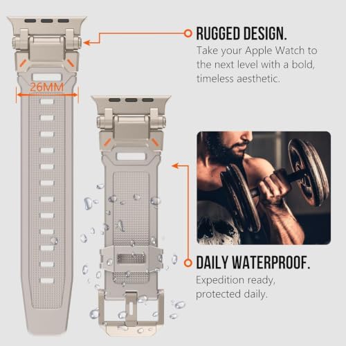 Image of MOROFY Durable Armor Silicone Band Compatible with Apple Watch Ultra 3 /2 /1 49mm Strap 46mm 45mm 44mm with Metal Connector Band for iwatch Series 11 10 9 8 7 SE2 6 5 4 - Starlight