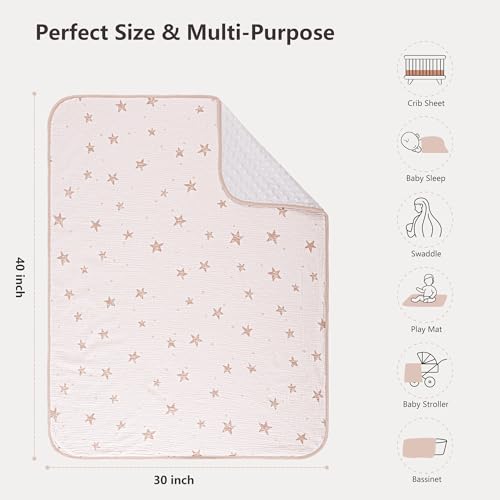 Image of Susurration Baby Blanket for Unisex Boys Girls, 2 Pack Soft Fluffy Crib Blankets with Muslin Cotton Front and Dotted Fleece Back, Receiving Blanket for Baby Newborn Infant, 30x40inch, Pink Star&Sand