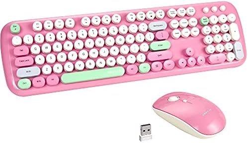 Wireless Keyboard Mouse Combo, with Cute Round Retro Typewriter Key caps,Independent On/Off Switch,Full Size Wireless Keyboard & Mouse Set for PC,MAC,Laptop (Pink Color Mixture) Wireless Keyboard Mouse Combo, with Cute Round Retro Typewriter Key caps,Independent On/Off Switch,Full Size Wireless Keyboard & Mouse Set for PC,MAC,Laptop (Pink Color Mixture)