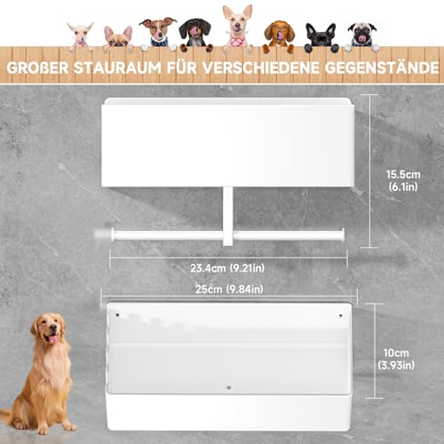 YYBO Hundegarderobe mit ablage, Hundeleinen Halterung Wand, Hunde Garderobe für Hundezubehör Hundeleine, Hundespielzeug & Halsband Aufbewahrung, Metall Schlüsselbrett (Weiß)