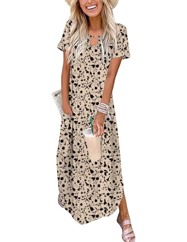 Image of Zeagoo Womens Maxi Summer Dress with Pockets Casual Short Sleeve Sundress Trendy 2026 Curve Hem Long Dress