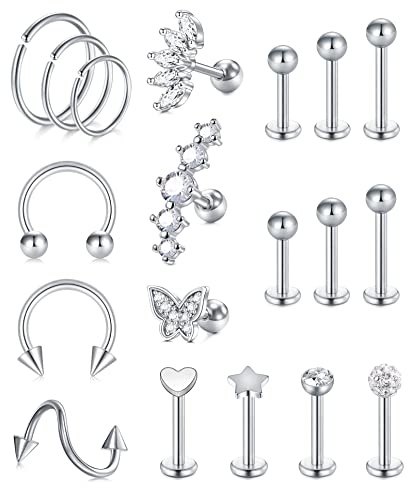 AceFun 16G Tragus Helix Hoop Ring Studs Flat Back Forward Helix Piercing Surgical Steel Lip Rings
