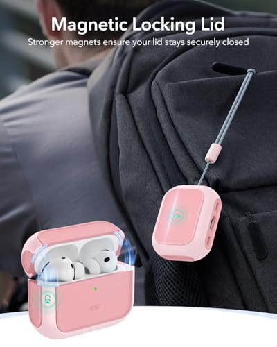 Image of ESR for AirPods Pro 3 Case, Compatible with AirPods Pro Case 3rd Generation (2025), Compatible with MagSafe, Full Drop Protection Cover with Lanyard, Pink