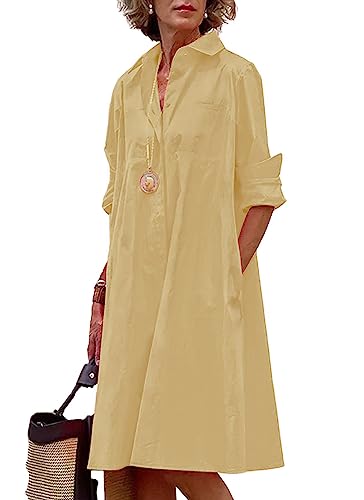 Image of chouyatou Women's Spring Summer Button-Down Shirt Dress Loose A-Line Midi Shift Tunic Dress