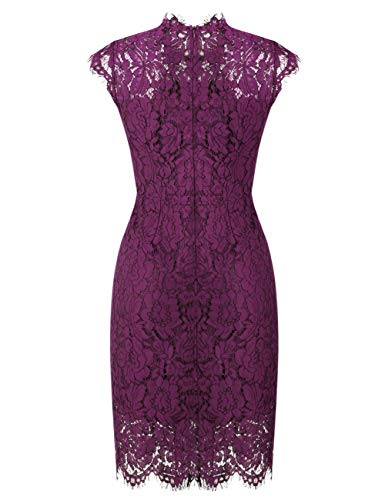 MEROKEETY Women's Sleeveless Lace Floral Elegant Cocktail Dress Crew Neck Knee Length for Party