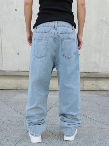 Men's Denim Pants Loose Casual Solid Color Streetwear Wide Leg Denim Pants Y2k4