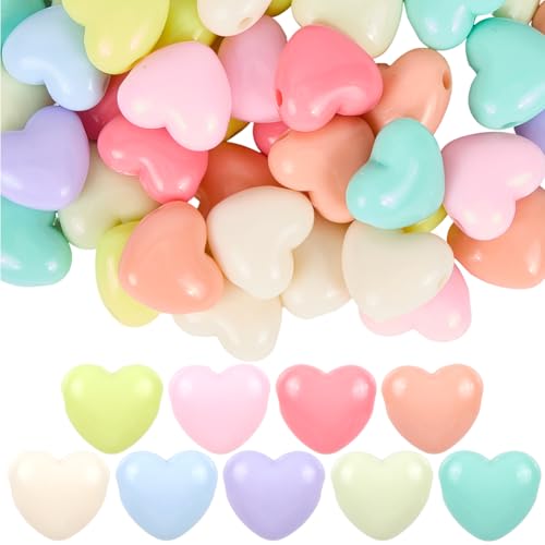 SOFPLATE 1 Caja de 100 Cuentas Acrílicas de Corazón Color Caramelo Cuentas de Corazón Arcoíris Sueltas de Plástico s Opacas con Agujero Espaciadores de San Valentín de Colores para Hacer Joyas Pulser