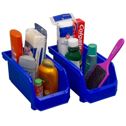 Image of ReadySpace Plastic Containers for Organizing and Storage Bins for Closet, Kitchen, Office, Garage or Pantry Organization, Stackable Bins, Medium (11 inch x 5 inch x 5.5 inch), 8-Pack, Blue