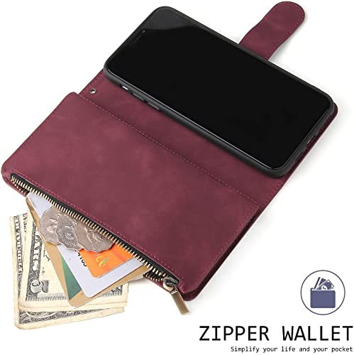 Étui portefeuille iPhone 12 Pro QLTYPRI grand format rouge