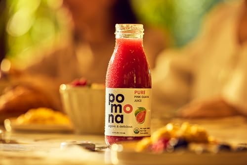 Image of Pomona Organic Juices Pure Pink Guava Juice, 8.4 Ounce Bottle (Pack of 12), Cold Pressed Organic Juice, Non-GMO, No Sugar Added, Not from Concentrate, Gluten Free, Kosher Certified, Preservative Free