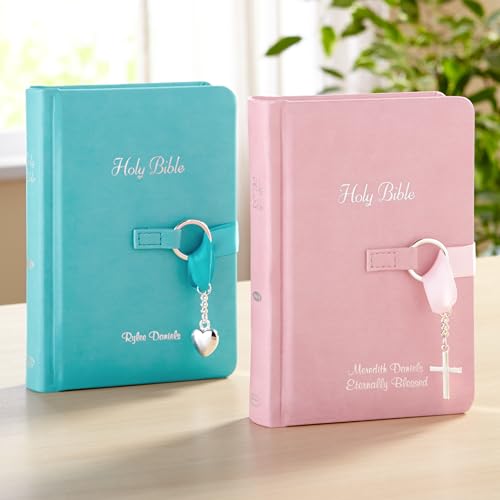 Let's Make Memories Personalized Children's Bible with Name Engraved - Baptism, Communion, Confirmation - Religious Keepsake - Easter Basket Stuffer - Silver Charm - Simply Charming - Blue