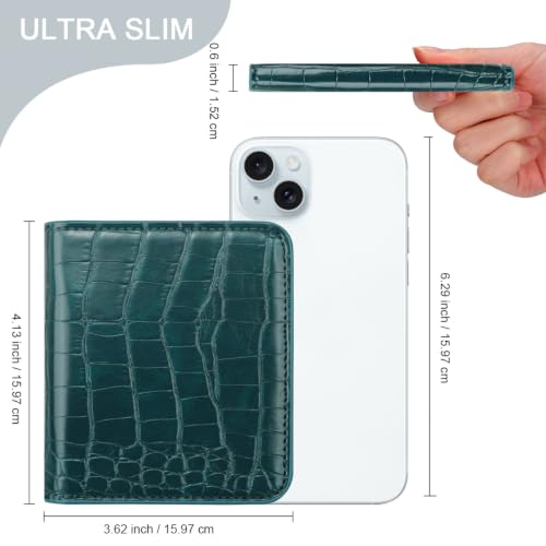 Image of Crocodile Wallets Women Small RFID Blocking Credit Card Holder | Luxury Alligator Faux Leather Thin Bifold Croc Womens Wallet Ladies Mini Purse with Coin Pocket, Dark Green
