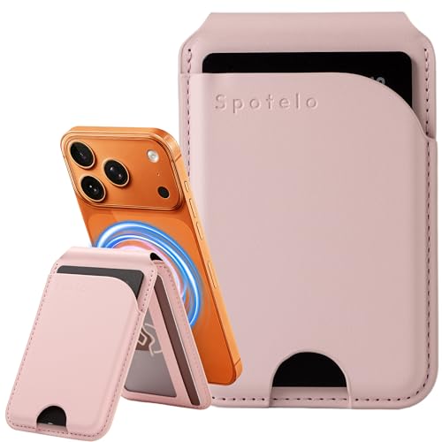 Spotelo für MagSafe Wallet RFID Schutz für Magsafe Geldbörse mit Ständer Magnetisches Wallet für iPhone 17/16/15/14/13/12 Series Nicht für 13/12 Mini magsafe kartenhalter 3-4 Cards Holder rosa