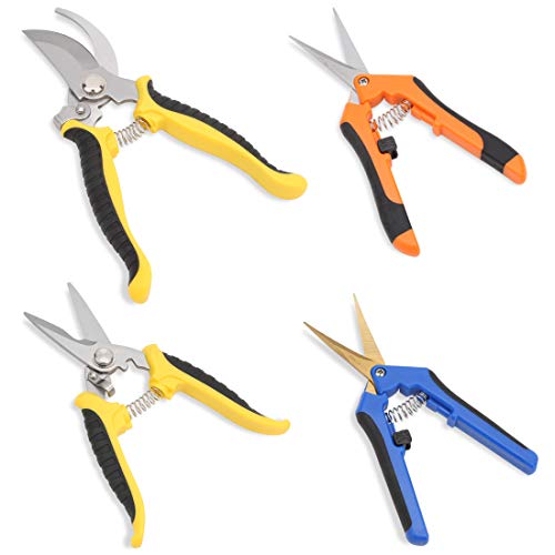 GROWNEER 4 Packs Pruning Shears Gardening Shear with Straight and Curved Blades, Handheld