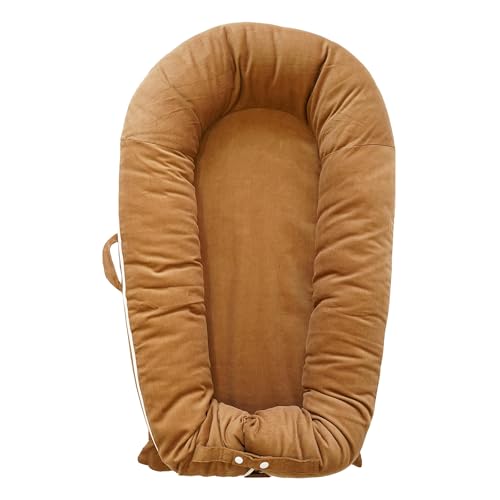 Image of Deluxe Infant Lounger, Baby Nest Cover for Baby Girls & Boys, Newborn Essentials for Baby 0-12 Months, 100% Cotton(GoldenBrown_Corduroy)