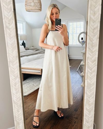 Shy Velvet Women's 2025 Summer/Fall Linen Maxi Dress Contrast Spaghetti Strap Dress Backless Casual Party Slip Dresses3