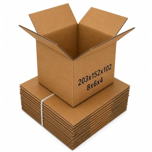 25 Boxes of 8x6x4 Inch Small Cardboard Boxes Pack of 25 | Single Wall Shipping Boxes Mailing & Postal Boxes | Strong Corrugated Packing Boxes for Moving Storage Royal Mail Small Parcel