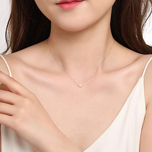 KOKO PEARL JEWELRY] Japanese-Made Floating Single Akoya Pearl Pendant Necklace for Women Real Cultured Pearls with 10K Solid Gold Layered Chain Choker Daily Formal Jewelry Gift nc852