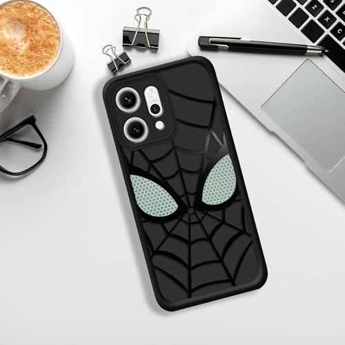 Image of Stylish Spider Back Case Cover Compatible for Oppo Reno 14 Pro 5G | Spidey Face Mask Case | Soft Silicone | Camera & Full Body Protection | Shock Proof | (Black)