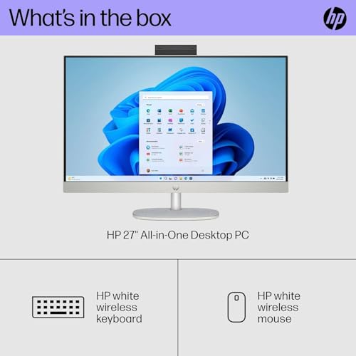 Image of HP All-in-One Touchscreen Desktop Computer - 27 inch FHD IPS LED Touch Display, Intel 12-Core Ultra 7-155U, 64 GB DDR5 RAM, 1 TB SSD, Windows 11 Pro, Adjustable Height, WiFi 6, Shell White