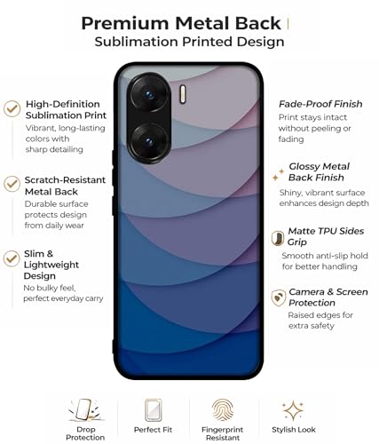 Image of Waves Pattern Print Design Premium 2D Printed Metal Back Case Cover for Vivo V29E 5G, Blue