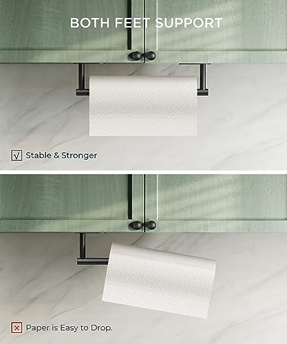 Image of FORIOUS Paper Towel Holder Under Cabinet, Wall Mount or Self Adhesive Pivoting Commercial Towel Paper Roll Holder Dispenser Stick On Bar Sinks, Matte Black