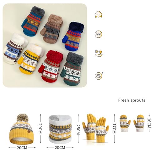 SK Studio Kids Winter Hat Gloves Scarf Set, Girls Boys Beanie with Pom Neck Warmer Gaiter Mittens Fleece Lined Set Toddler2