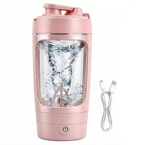 Focenat Mezclador de Proteinas Eléctrica 630 ml, Shaker Proteínas Eléctrico, Mezclador Automático Recargable USB-C, Portátil Botella Mezcladora en Tritan, sin BPA para Batidos de Proteínas (Rosa)