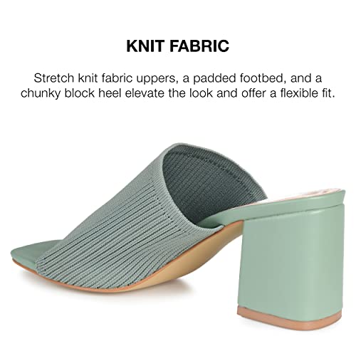 Journee Square Open Toe Chunky Block Heel Knit Slip-On Pump for Women - Lorenna Heeled Fashion Mule Green, 8 Wide4