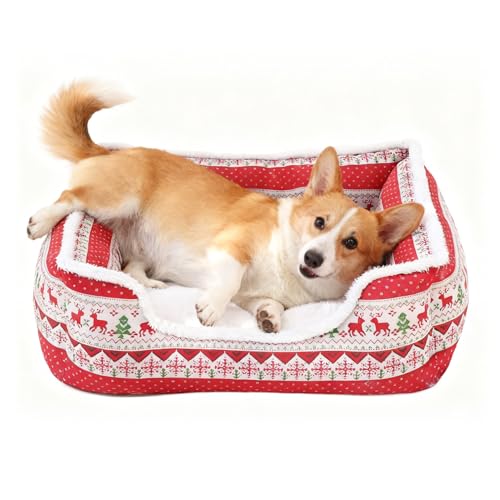 Fruusv 子犬 と 小型犬 用 ベッド | プラッシュ 快適 洗える ペット用品 | クリスマス キャットベッド ソファ - 室内用 屋外用 旅行 車 キャンプ デスク ベッドサイド 窓 椅子 カウチ 部屋 シェルター