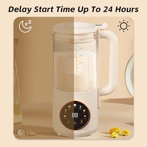 8 in 1 Nut Milk Maker Machine, 48oz Homemade Almond, Oat, Soy, Coconut, Plant-Based and Non-Dairy Beverages with Self-Cleaning, Boil Water, Delay Start, Keep Warm, 16 Blade Blender, Glass Jar image 6