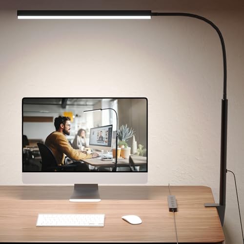 TROPICALTREE Lampe de Bureau LED Col de Cygne avec Pince - 12W 1200 Lumens, 5 Températures & Minuterie 45min - Éclairage Anti-Fatigue pour Écrans/Lecture
