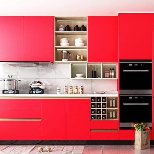 Image of Red Solid Matt Peel and Stick Wallpaper Contact Paper Wallpaper Modern Self Adhesive Wallpaper Decorative Removable 2 x 4 Feet