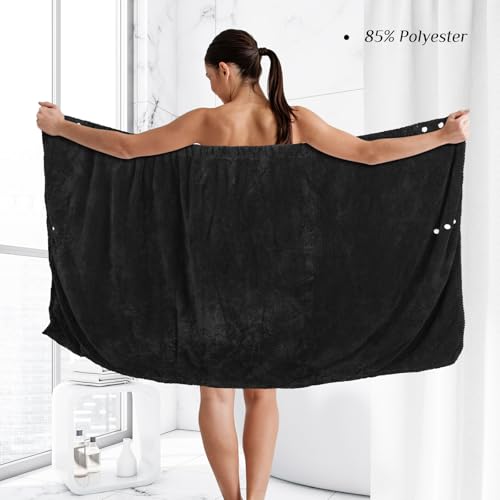 Image of Tigeen 4 Pcs Spa Wrap Towel Wrap for Women Spa Robe with Adjustable Closure Elastic Top Lightweight Wraps for Bath Shower (Black,M)