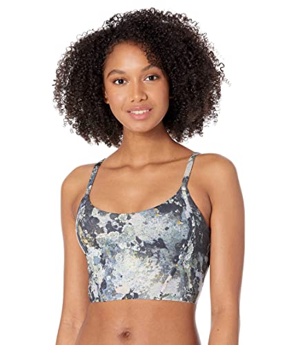 Image of Adidas Women's Yoga Light Support Long Line All Oversize Printed Bra, Blue Tint/Carbon/Print, DD