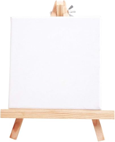 Miniatura 2 de Booluee Mini lienzo de 6 x 6 pulgadas y caballete de trípode de madera de 7 x 9 pulgadas para pintar y dibujar manualidades, paquete de 2